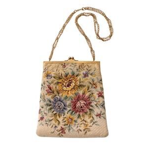 Walborg Vintage West Germany Floral Tapestry Bag Gold Chain Strap